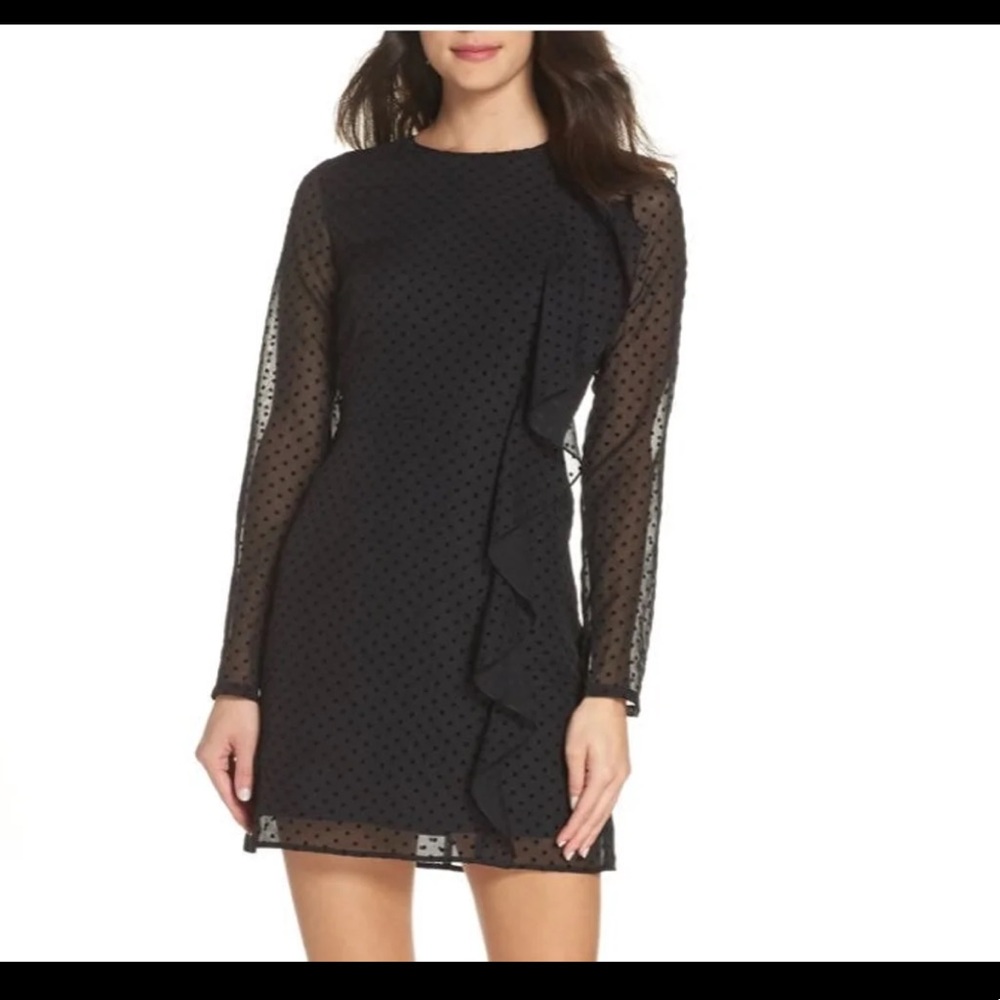 Velvet Dot Ruffle Accent Minidress